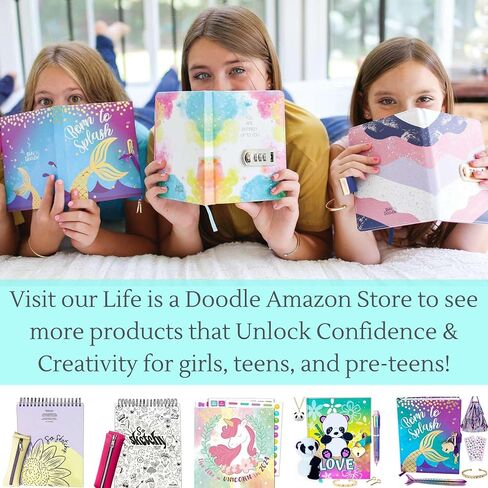 Life is a Doodle Journal for Teen Girls - Girls Diary Gift Set Includes a Leather Diary with Lock, Traveling Pencil Pouch, Love Bracelet, & Pink Pen - Super Cute Diary For Girls Ages 8-12 and Up in Saudi Arabia