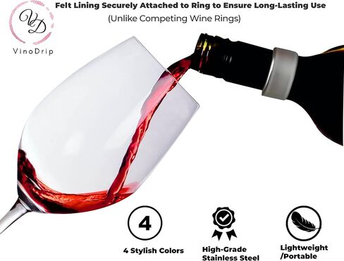 Wine Drip Ring Set 4 Piece, Stainless Steel Wine Bottle Collars, Leakproof Ring Drip Stoppers for Wine Bottles, Wine Stop Accessories for Bar and Home, Assorted Colors in Saudi Arabia