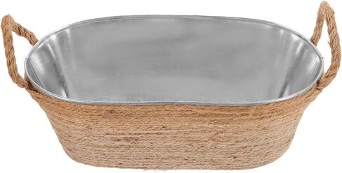 stobaza البيضاوي دلو الجليد حوض الجليد المجلفن حوض معدني شرب دلو برودة مع مقابض حبل المشروبات حوض دلاء الشراب للحفلات لوازم شريط الميموزا - 11.00x5.31x4.13in in Kuwait