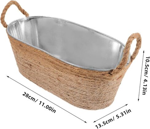 stobaza البيضاوي دلو الجليد حوض الجليد المجلفن حوض معدني شرب دلو برودة مع مقابض حبل المشروبات حوض دلاء الشراب للحفلات لوازم شريط الميموزا - 11.00x5.31x4.13in in Kuwait