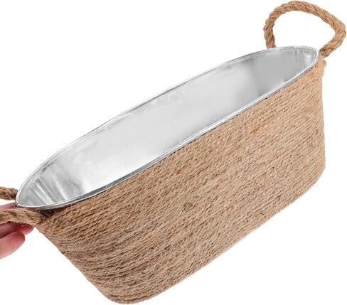 stobaza البيضاوي دلو الجليد حوض الجليد المجلفن حوض معدني شرب دلو برودة مع مقابض حبل المشروبات حوض دلاء الشراب للحفلات لوازم شريط الميموزا - 11.00x5.31x4.13in in Kuwait