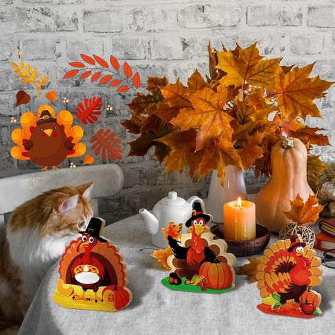 Thanksgiving Wooden Sign Thanksgiving Table Centerpiece Sign Give Thanks Turkey Decor Freestanding Autumn Turkey Decoration Wood Kitchen Tray Sign for Autumn Thanksgiving Party Harvest Party 3 Styles in Saudi Arabia