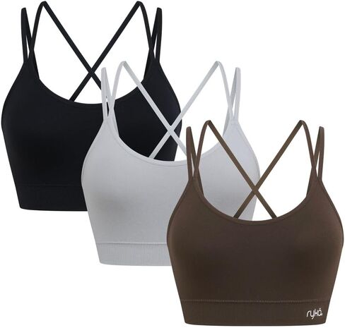Ryka Hannah Seamless Strappy Openback Sports Bra, 3 Pack, Sepia Rose/Asphalt HTR/Black, Small in Saudi Arabia