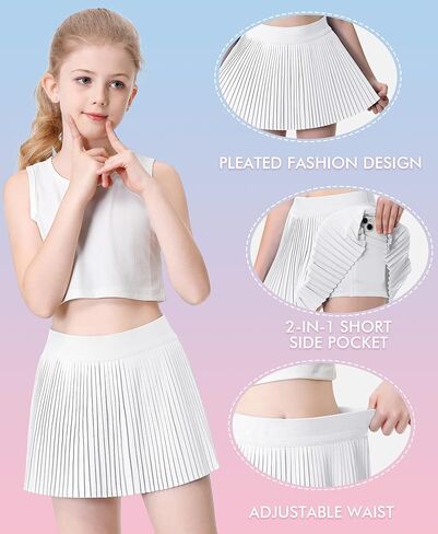 تنانير رياضية مطوية للفتيات مع شورت 2 في 1 تنورة تنس مع جيب تنورة جولف عالية الخصر للأطفال الشباب in Kuwait