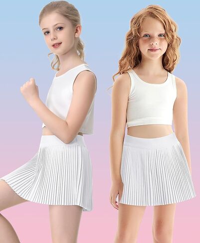 تنانير رياضية مطوية للفتيات مع شورت 2 في 1 تنورة تنس مع جيب تنورة جولف عالية الخصر للأطفال الشباب in Kuwait