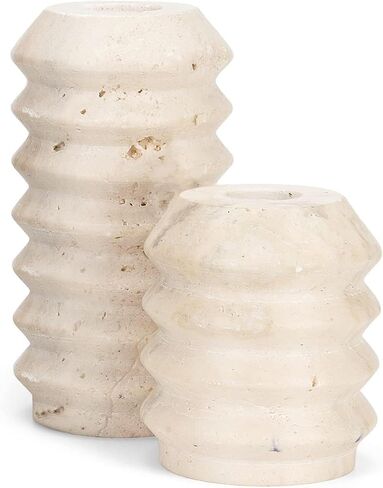 WORHE Candle Holders Italy True Natural Travertine Stone 0.4" Thick, Set of 2 Premium Marble Candlestick Holder for Wedding Dinning Party, Candle Stand for 3/4 inch Thick Candles Color Red (WH025) in Saudi Arabia