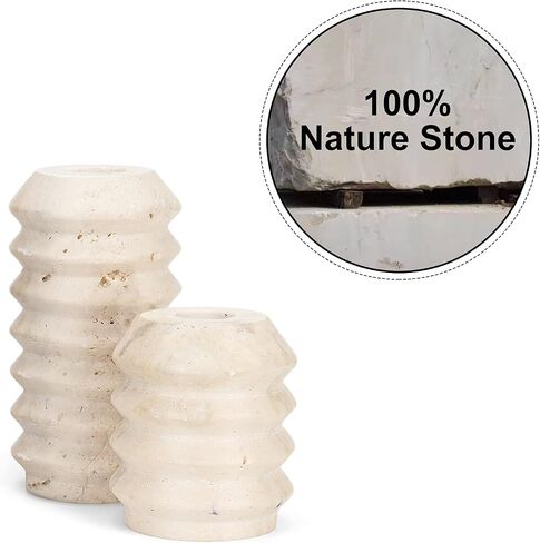 WORHE Candle Holders Italy True Natural Travertine Stone 0.4" Thick, Set of 2 Premium Marble Candlestick Holder for Wedding Dinning Party, Candle Stand for 3/4 inch Thick Candles Color Red (WH025) in Saudi Arabia