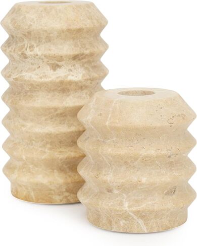 WORHE Candle Holders Italy True Natural Travertine Stone 0.4" Thick, Set of 2 Premium Marble Candlestick Holder for Wedding Dinning Party, Candle Stand for 3/4 inch Thick Candles Color Red (WH025) in Saudi Arabia