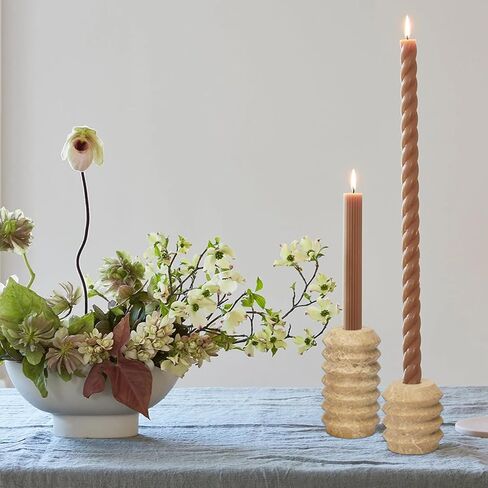 WORHE Candle Holders Italy True Natural Travertine Stone 0.4" Thick, Set of 2 Premium Marble Candlestick Holder for Wedding Dinning Party, Candle Stand for 3/4 inch Thick Candles Color Red (WH025) in Saudi Arabia