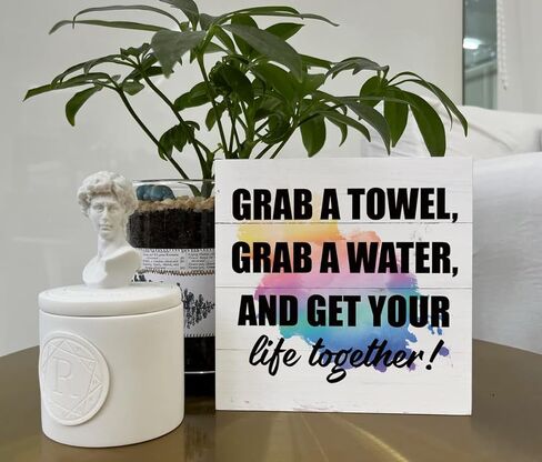 لافتات خشبية ملهمة، علامة للياقة البدنية، ديكور مكتب علامة صندوق خشبي، ديكور صالة الألعاب الرياضية التحفيزي، ديكور طاولة لصالة الألعاب الرياضية المنزلية، هدية لصديق التمرين، احصل على منشفة، احصل على الماء واحصل على حياتك معًا in Kuwait