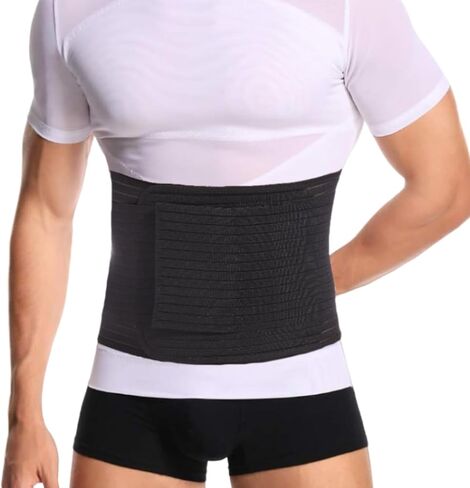 Reian Men's Abdominal Binder for Post Surgery,Compression Wrap Abdomen Waist Support Belt for Hernia Surgery, Abdominal Injuries (Black, Large) in Saudi Arabia