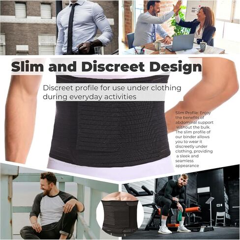 Reian Men's Abdominal Binder for Post Surgery,Compression Wrap Abdomen Waist Support Belt for Hernia Surgery, Abdominal Injuries (Black, Large) in Saudi Arabia