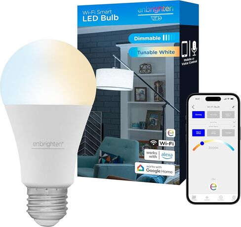 Enbrighten Vibe Smart Light Bulb, A19, Dimmable, 2700K-6500K Adjustable White, Works with Alex and Google Home, Wi-Fi Light Bulb, 51336 in Saudi Arabia