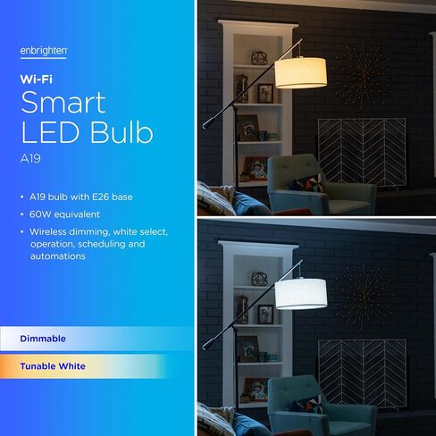 Enbrighten Vibe Smart Light Bulb, A19, Dimmable, 2700K-6500K Adjustable White, Works with Alex and Google Home, Wi-Fi Light Bulb, 51336 in Saudi Arabia