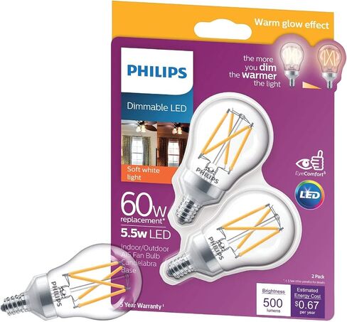 لمبة فيليبس A15 E12 (كانديلابرا) LED بيضاء ناعمة 60 وات مكافئة 2 قطعة - حالة: 1 in Saudi Arabia