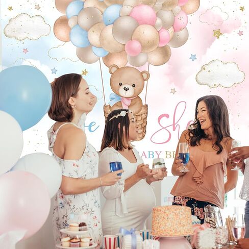 Mocsicka Bear Hot Air Balloon Backdrop Pink or Blue Bear Gender Reveal Background We Can Bearly Wait Gender Reveal Party Cake Table Decoration Photo Booth Props (7x5ft) in Saudi Arabia
