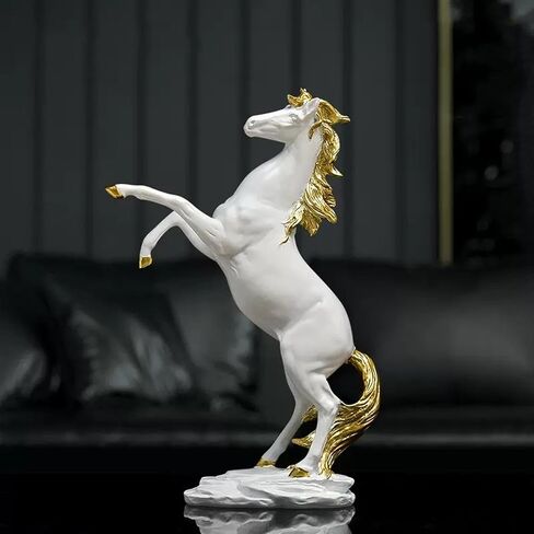 DESHINTKE Standing Horse Resin Statue, Horse Sculpture Modern Home Office Figurine Decor Win Instant Success (White) in Saudi Arabia
