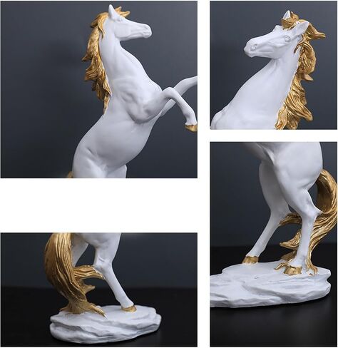 DESHINTKE Standing Horse Resin Statue, Horse Sculpture Modern Home Office Figurine Decor Win Instant Success (White) in Saudi Arabia