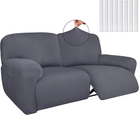 أغطية كرسي Loveseat عريضة للغاية مقاس 75 بوصة × 100 بوصة، أغطية أريكة قابلة للاستلقاء بمقعدين 6 قطع من حرير الحليب أغطية أريكة قابلة للاستلقاء واقي أثاث قابل للغسل (أسود) in Saudi Arabia