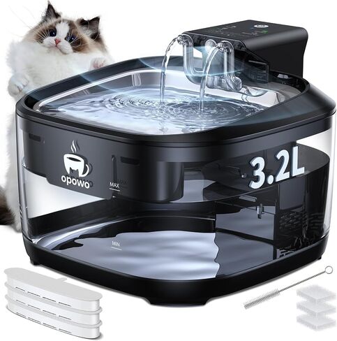 Wireless Cat Water Fountain Stainless Steel, 108oz/3.2L Cat Water Fountain Battery Operated with 3 Modes, 5000mAh Battery, Ultra Quiet Motion Sensor Pet Water Fountain for Cats, 3 Filters, Black in Saudi Arabia