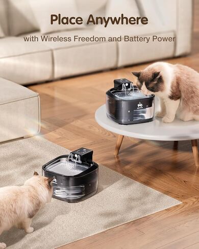Wireless Cat Water Fountain Stainless Steel, 108oz/3.2L Cat Water Fountain Battery Operated with 3 Modes, 5000mAh Battery, Ultra Quiet Motion Sensor Pet Water Fountain for Cats, 3 Filters, Black in Saudi Arabia