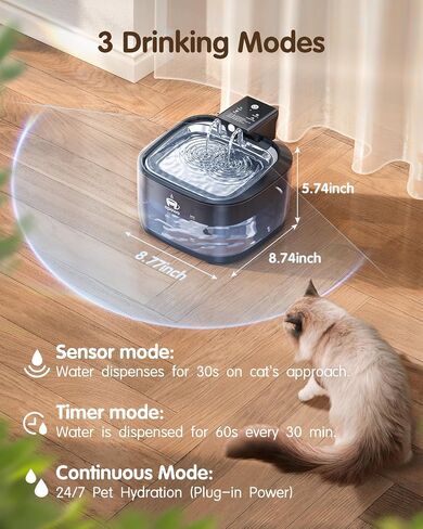 Wireless Cat Water Fountain Stainless Steel, 108oz/3.2L Cat Water Fountain Battery Operated with 3 Modes, 5000mAh Battery, Ultra Quiet Motion Sensor Pet Water Fountain for Cats, 3 Filters, Black in Saudi Arabia