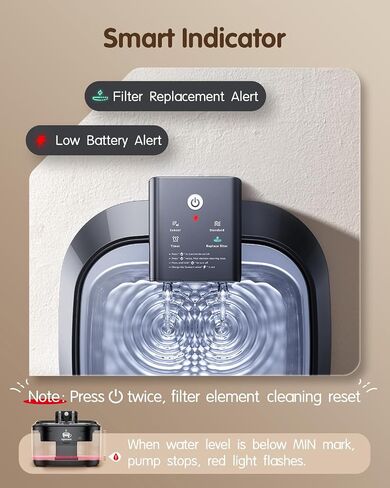 Wireless Cat Water Fountain Stainless Steel, 108oz/3.2L Cat Water Fountain Battery Operated with 3 Modes, 5000mAh Battery, Ultra Quiet Motion Sensor Pet Water Fountain for Cats, 3 Filters, Black in Saudi Arabia