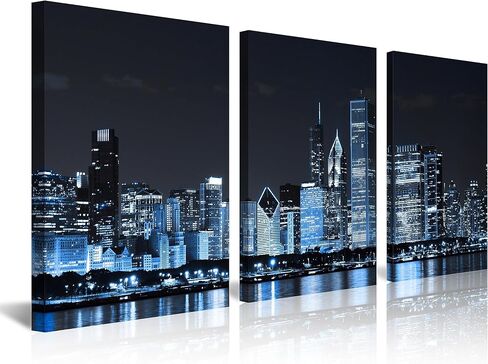 NAN Wind 3 Pcs Wall Art Dallas Skyline Black & White Canvas Art Paintings For Room Decor Dallas Cityscape Skyscrapers Night Scene Picture Prints On Canvas For Home Decor Modern Giclee Framed in Saudi Arabia