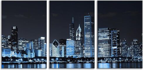 NAN Wind 3 Pcs Wall Art Dallas Skyline Black & White Canvas Art Paintings For Room Decor Dallas Cityscape Skyscrapers Night Scene Picture Prints On Canvas For Home Decor Modern Giclee Framed in Saudi Arabia