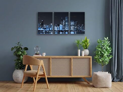 NAN Wind 3 Pcs Wall Art Dallas Skyline Black & White Canvas Art Paintings For Room Decor Dallas Cityscape Skyscrapers Night Scene Picture Prints On Canvas For Home Decor Modern Giclee Framed in Saudi Arabia