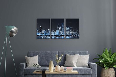 NAN Wind 3 Pcs Wall Art Dallas Skyline Black & White Canvas Art Paintings For Room Decor Dallas Cityscape Skyscrapers Night Scene Picture Prints On Canvas For Home Decor Modern Giclee Framed in Saudi Arabia