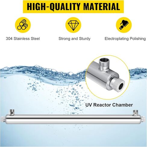 VEVOR Water Purifier Filter, for Whole House Water Purification, 12GPM 110V 55W, 2 Extra Lamps + 1 Extra Quartz Sleeve in Saudi Arabia