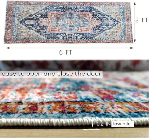 YRXRUS Hallway Runner Rug, 2x6 Ft Boho Runner Rug, Bohemian Area Rugs, Vintage Rug for Bedside, Kitchen Mat, Blue-Green Boho Decoration, Non-Slip & Machine Washable Carpet in Saudi Arabia