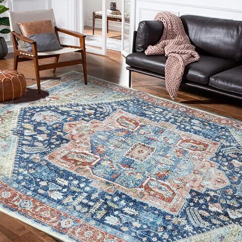 YRXRUS Hallway Runner Rug, 2x6 Ft Boho Runner Rug, Bohemian Area Rugs, Vintage Rug for Bedside, Kitchen Mat, Blue-Green Boho Decoration, Non-Slip & Machine Washable Carpet in Saudi Arabia