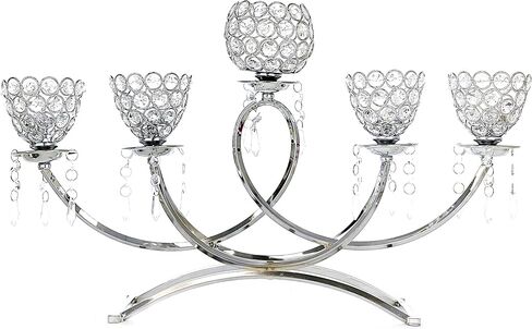 Allgala 5-Arm Bowls Sparkle Crystal Candelabra Candle Holder with Tulip Shaped Cup for Wedding, Dining, Party, Centerpiece fits tealight Votive candles-Gold-HD89008 in Kuwait