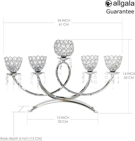 Allgala 5-Arm Bowls Sparkle Crystal Candelabra Candle Holder with Tulip Shaped Cup for Wedding, Dining, Party, Centerpiece fits tealight Votive candles-Gold-HD89008 in Kuwait