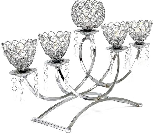 Allgala 5-Arm Bowls Sparkle Crystal Candelabra Candle Holder with Tulip Shaped Cup for Wedding, Dining, Party, Centerpiece fits tealight Votive candles-Gold-HD89008 in Kuwait