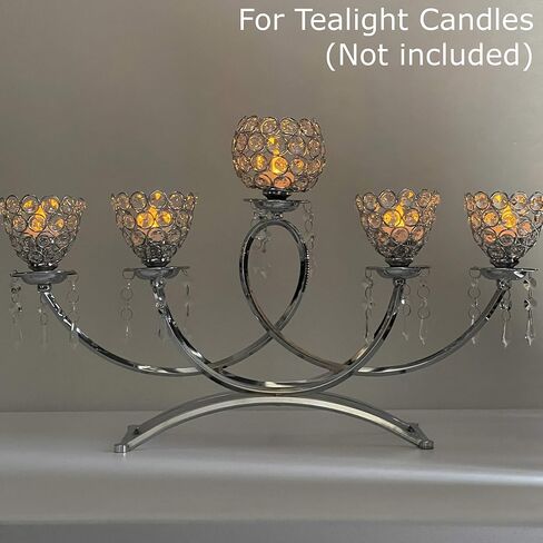 Allgala 5-Arm Bowls Sparkle Crystal Candelabra Candle Holder with Tulip Shaped Cup for Wedding, Dining, Party, Centerpiece fits tealight Votive candles-Gold-HD89008 in Kuwait