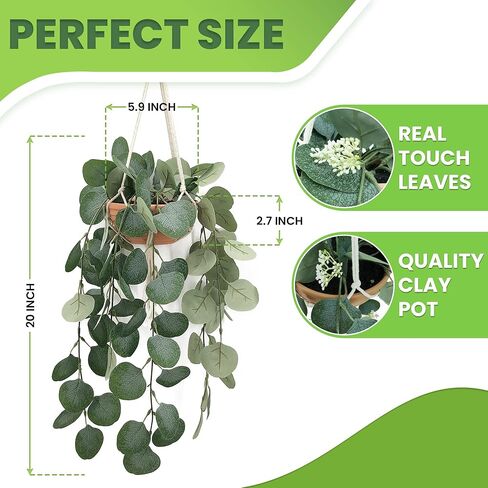 Wall Hanging Planter, Fake Hanging Plant in Clay Pot Artificial Hanging Plants with Fake Leaves and Hook for Wall Home Room Indoor Outdoor Décor (Green) in Saudi Arabia