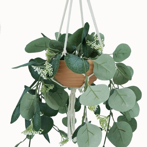 Wall Hanging Planter, Fake Hanging Plant in Clay Pot Artificial Hanging Plants with Fake Leaves and Hook for Wall Home Room Indoor Outdoor Décor (Green) in Saudi Arabia