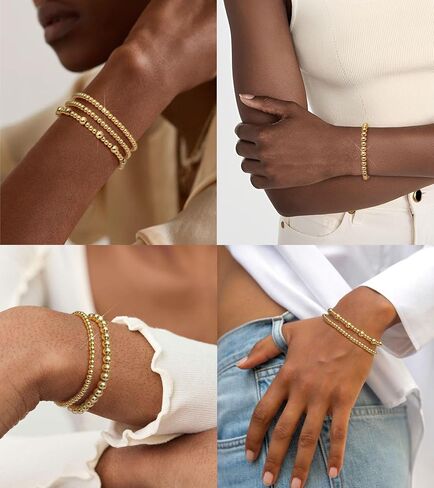 doubgood Gold Bracelets for Women Gold Beaded Bracelets for Women Gold Bracelet Stack 14K Gold Plated Stackable Stretch Bead Ball Bracelet Sets in Saudi Arabia