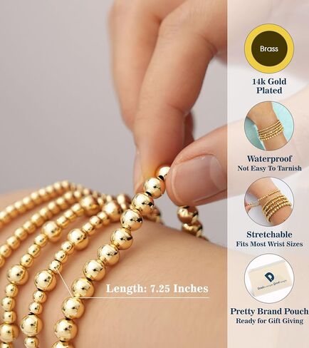 doubgood Gold Bracelets for Women Gold Beaded Bracelets for Women Gold Bracelet Stack 14K Gold Plated Stackable Stretch Bead Ball Bracelet Sets in Saudi Arabia