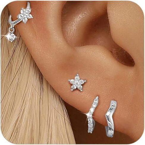GEORGE · SMITH Gold Stud Earrings Set for Women, 14k Gold Plated Flower Stud Earring Sets for Multiple Piercing, Double Studs Chain Tassel Piercing Earrings for Women in Saudi Arabia
