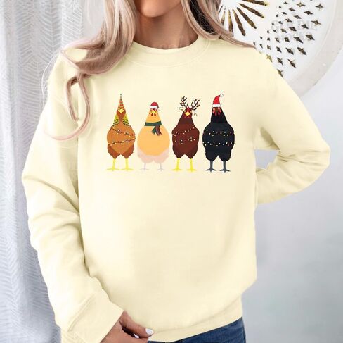 LOTUCY Christmas Sweatshirt Women: Cute Chicken Xmas Shirt Funny Chicks Christmas Sweatshirts Hen Farm Animal Pullover Tops in Saudi Arabia