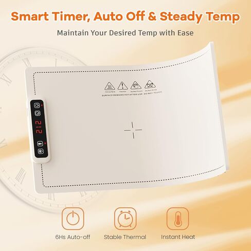 Portable Food Warming Mat for Food: Electric Real-Time Temp Display Food Warmers for Parties, Buffets, Gatherings, 5 Temp Levels, Timer, Auto Shut-Off (Champagne Beige) in Saudi Arabia