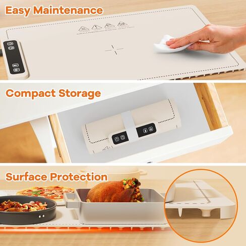 Portable Food Warming Mat for Food: Electric Real-Time Temp Display Food Warmers for Parties, Buffets, Gatherings, 5 Temp Levels, Timer, Auto Shut-Off (Champagne Beige) in Saudi Arabia