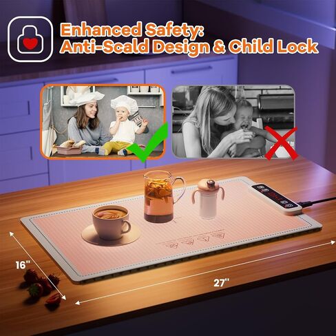 Portable Food Warming Mat for Food: Electric Real-Time Temp Display Food Warmers for Parties, Buffets, Gatherings, 5 Temp Levels, Timer, Auto Shut-Off (Champagne Beige) in Saudi Arabia