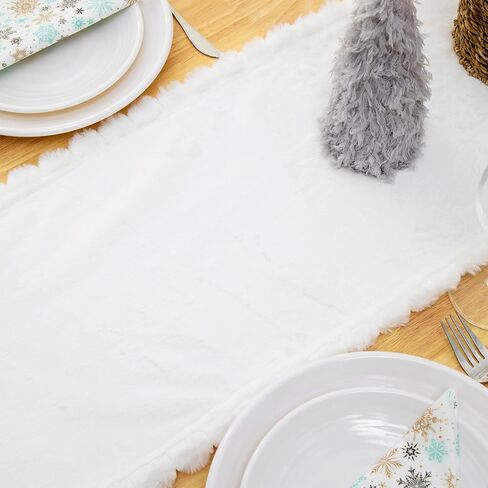 Baccessor Winter White Fur Table Runner Christmas Snow Faux Fur Dressing Table Runners Dresser Cover Coffee Table Center Decoration for Kitchen Home Dinning Party Holiday Indoor Outdoor 13x72 Inch in Saudi Arabia