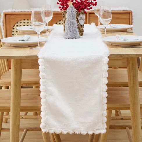 Baccessor Winter White Fur Table Runner Christmas Snow Faux Fur Dressing Table Runners Dresser Cover Coffee Table Center Decoration for Kitchen Home Dinning Party Holiday Indoor Outdoor 13x72 Inch in Saudi Arabia