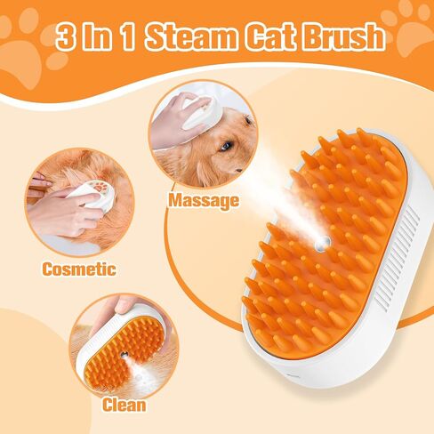 Dog Steam Brush,3 in 1 Cat Steam Brush,Steam Cat Brush,Silicone Massage Grooming Pet Steam Brush for Cats Dogs,Rechargeable Cat Steam Brush for Shedding,Spritz Defur Comb for Cats. in Saudi Arabia